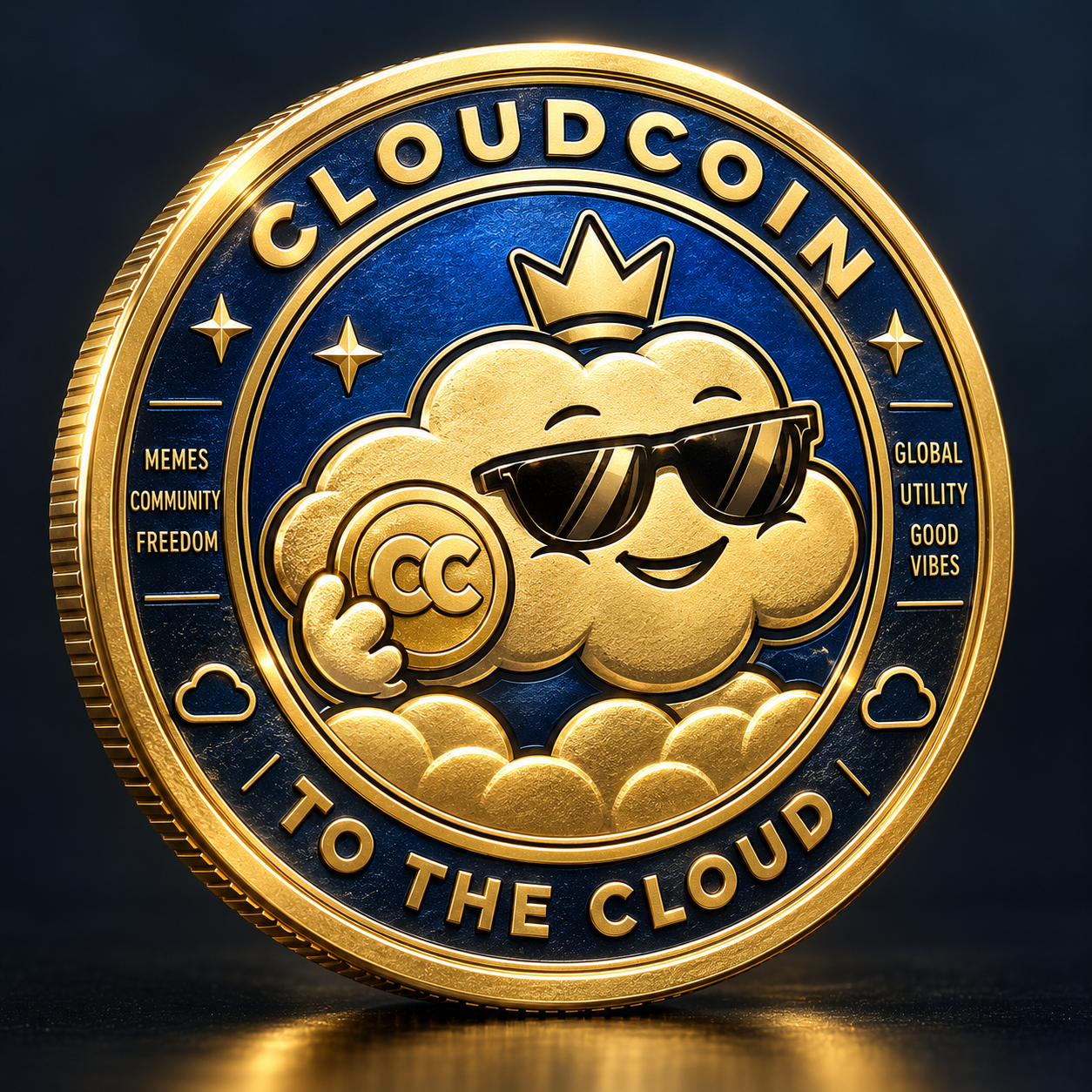 Golden CloudCoin token close-up